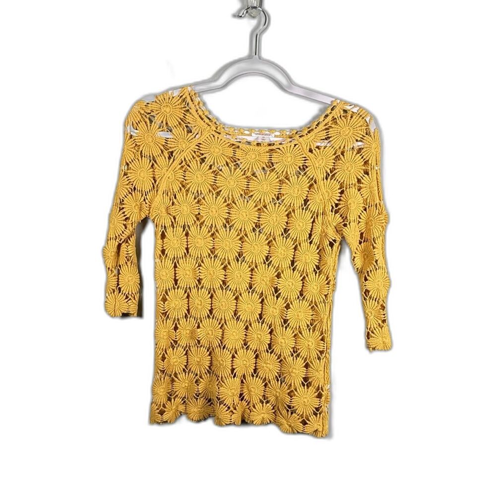 Xhilaration Crochet Top Floral Daisy Overlay Yellow Festival Boho Cottagecore XS